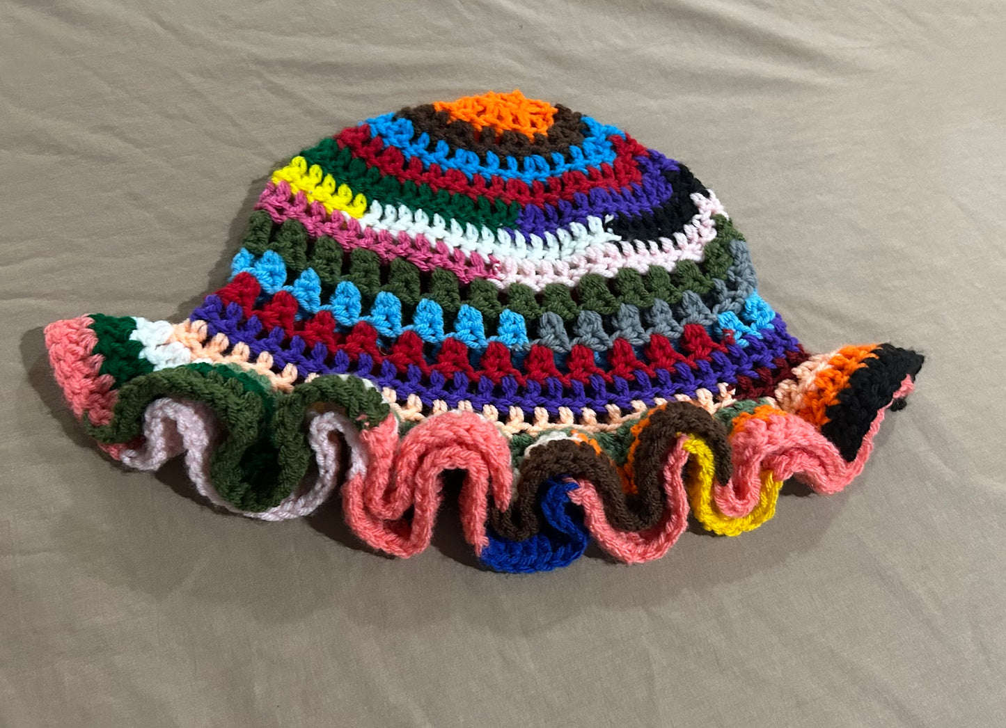 Orange Blue Pink Scrap Yarn Hat