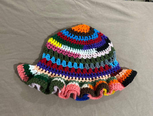 Orange Blue Pink Scrap Yarn Hat