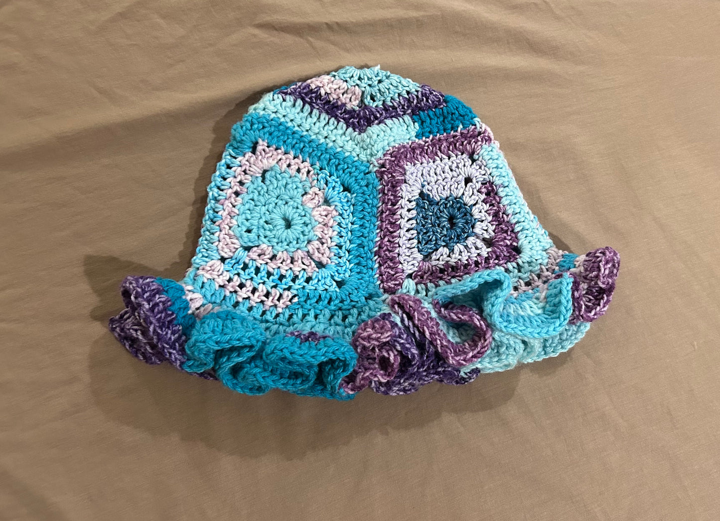 Blue Purple Granny Square Hat