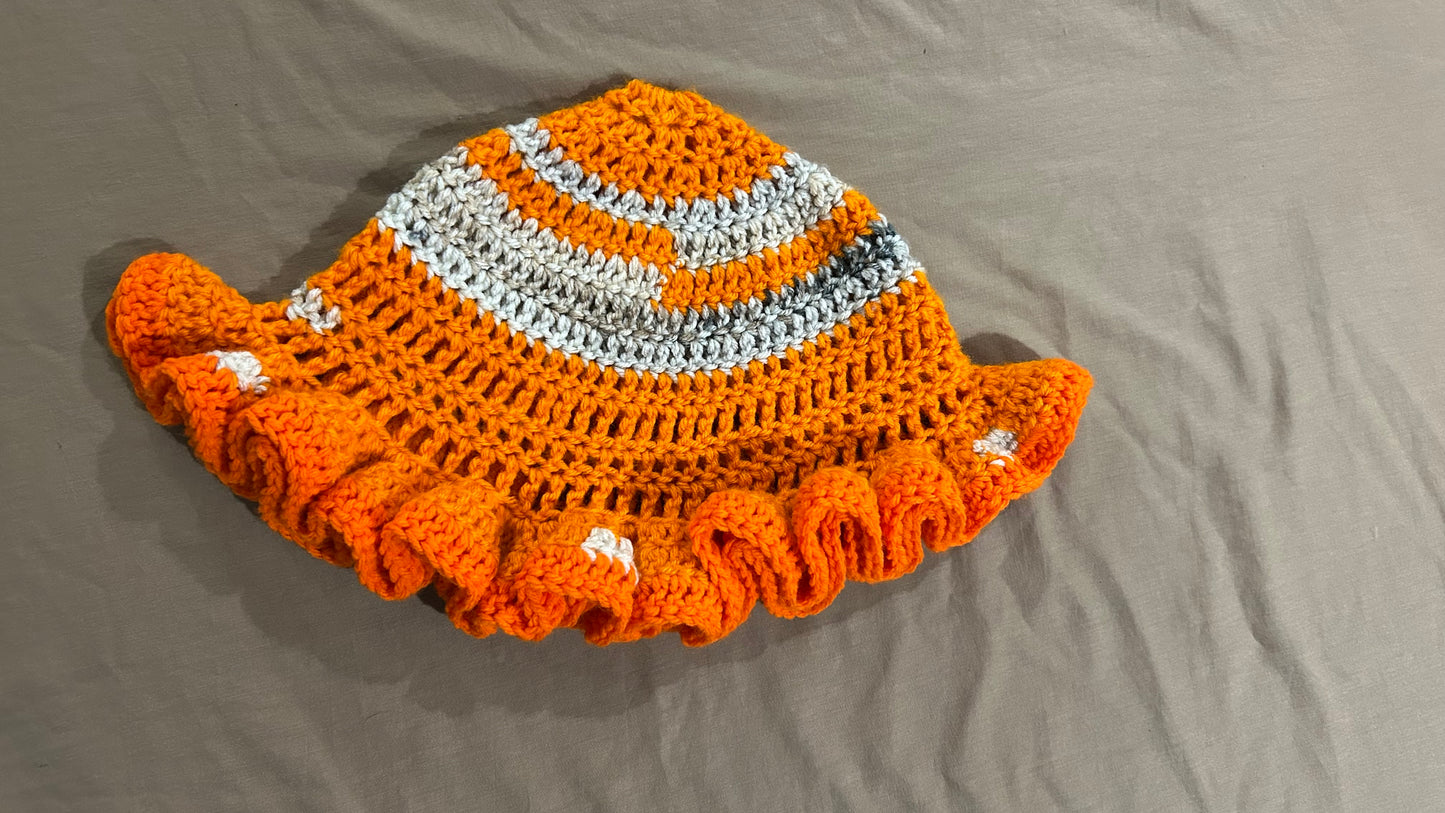 Striped Orange Ruffle Hat