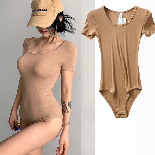 Casual Short Sleeve Round Neck Bodysuit