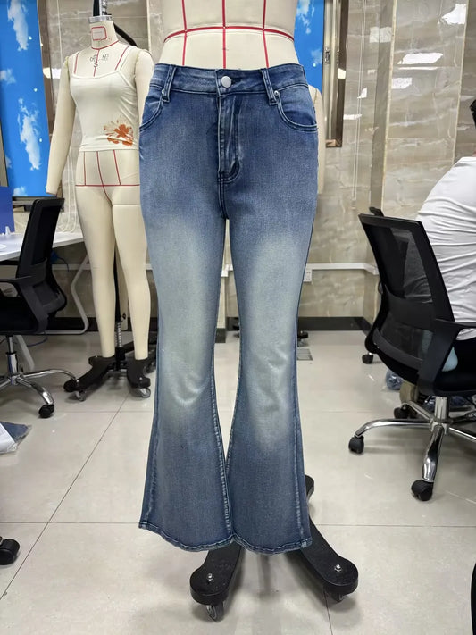 Retro Button-up Low Rise Casual Denim Flared Jeans