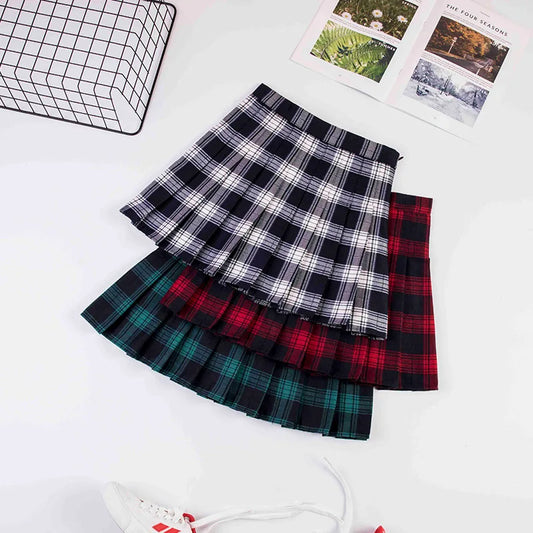 Plaid Pleated High Waist Skirt
