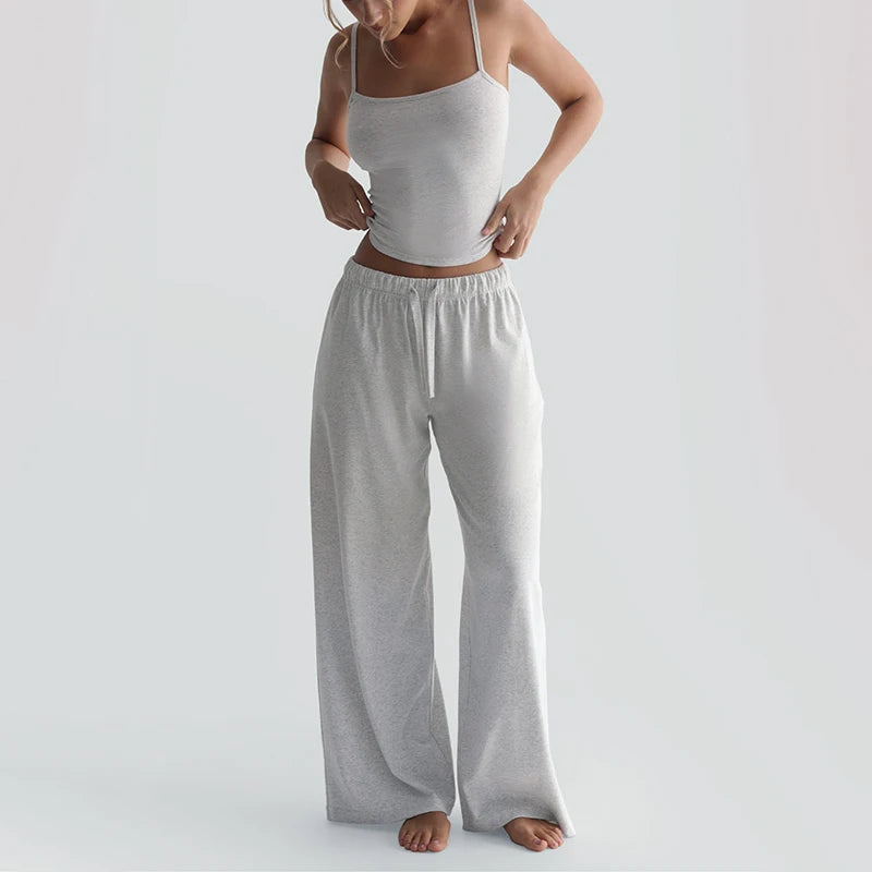 Loose Drawstring Pants Casual Sporty Two Piece Set