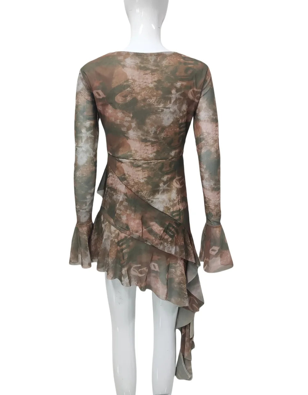 Serena Bell Sleeve Tie Dye Print Mesh Dress