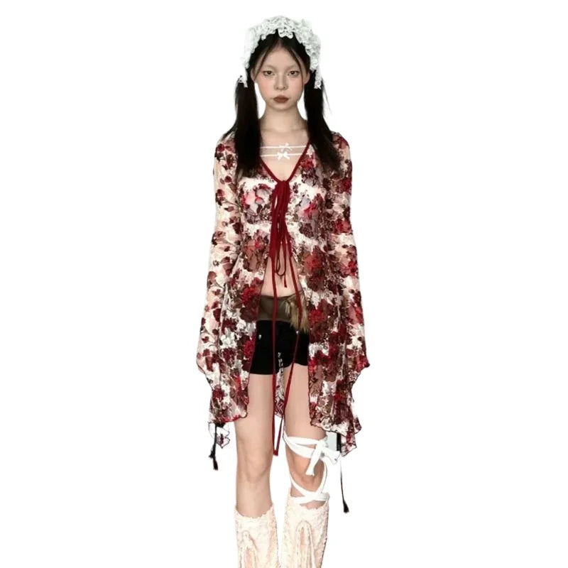 Elegant Flare Sleeve Flower Blouse