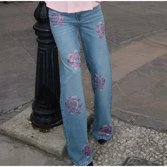 Chic Dazzling Flower Jean Pants
