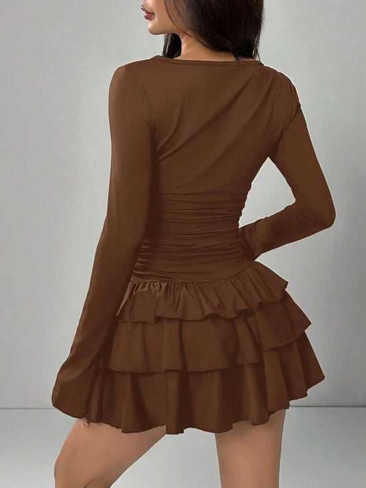 Autumn Cascading Ruffles Mini Dress