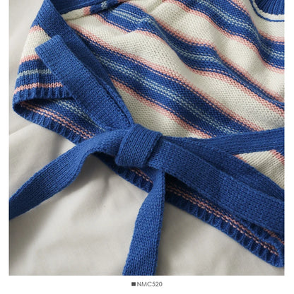 Stripes Bandage Round Neck CropTop