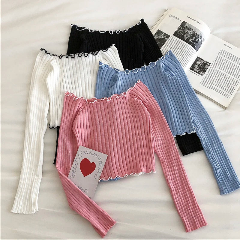 Anna Ruched Slash Collar Sweater Top