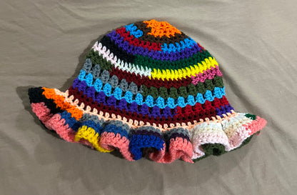 Orange Blue Pink Scrap Yarn Hat