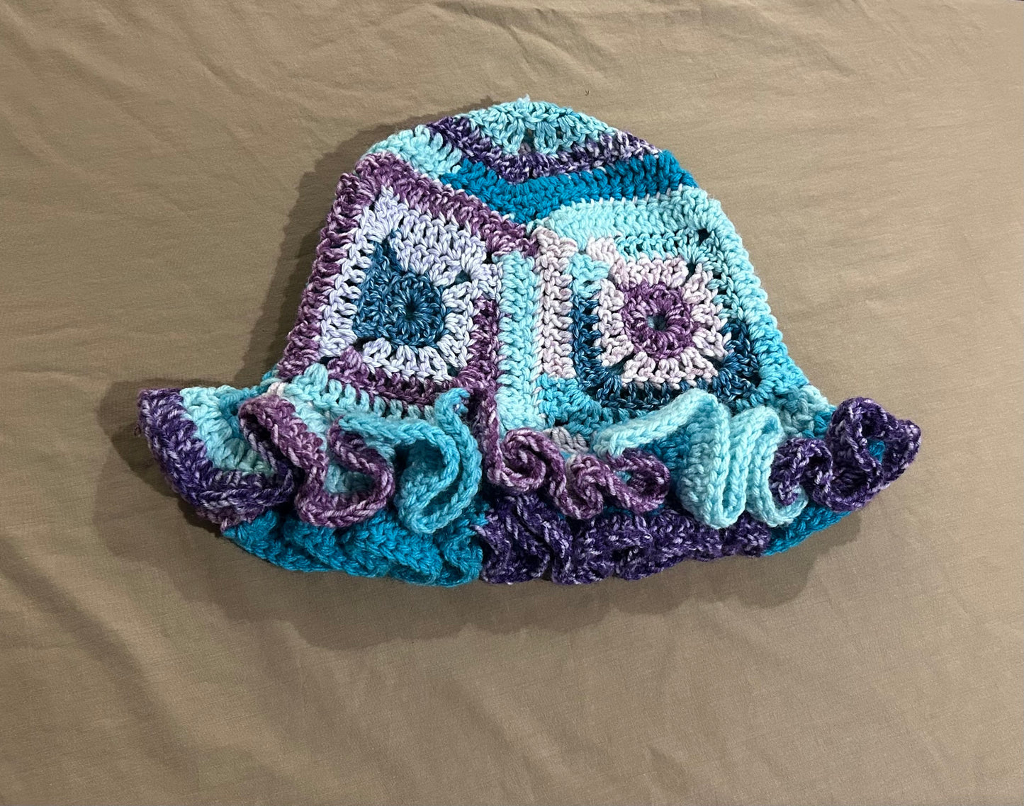 Blue Purple Granny Square Hat