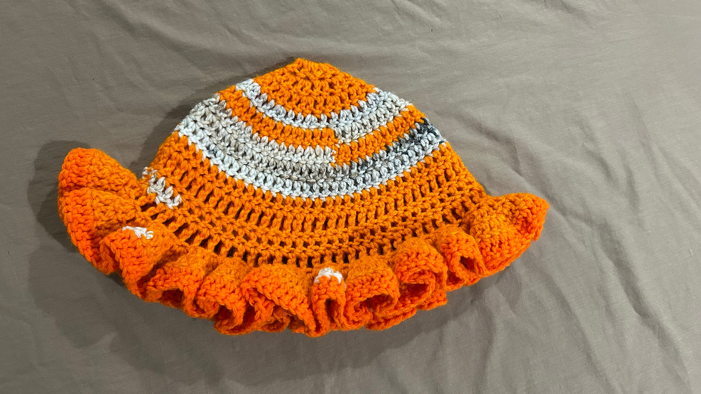 Striped Orange Ruffle Hat