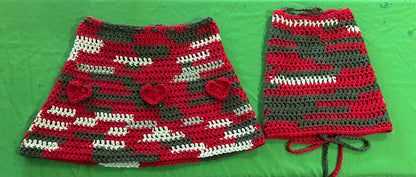 Red Green Three Hearts Skirt Set