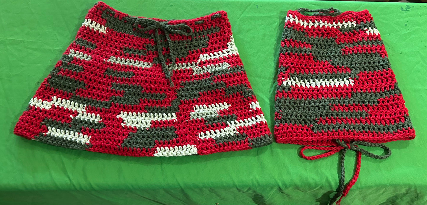 Red Green Three Hearts Skirt Set