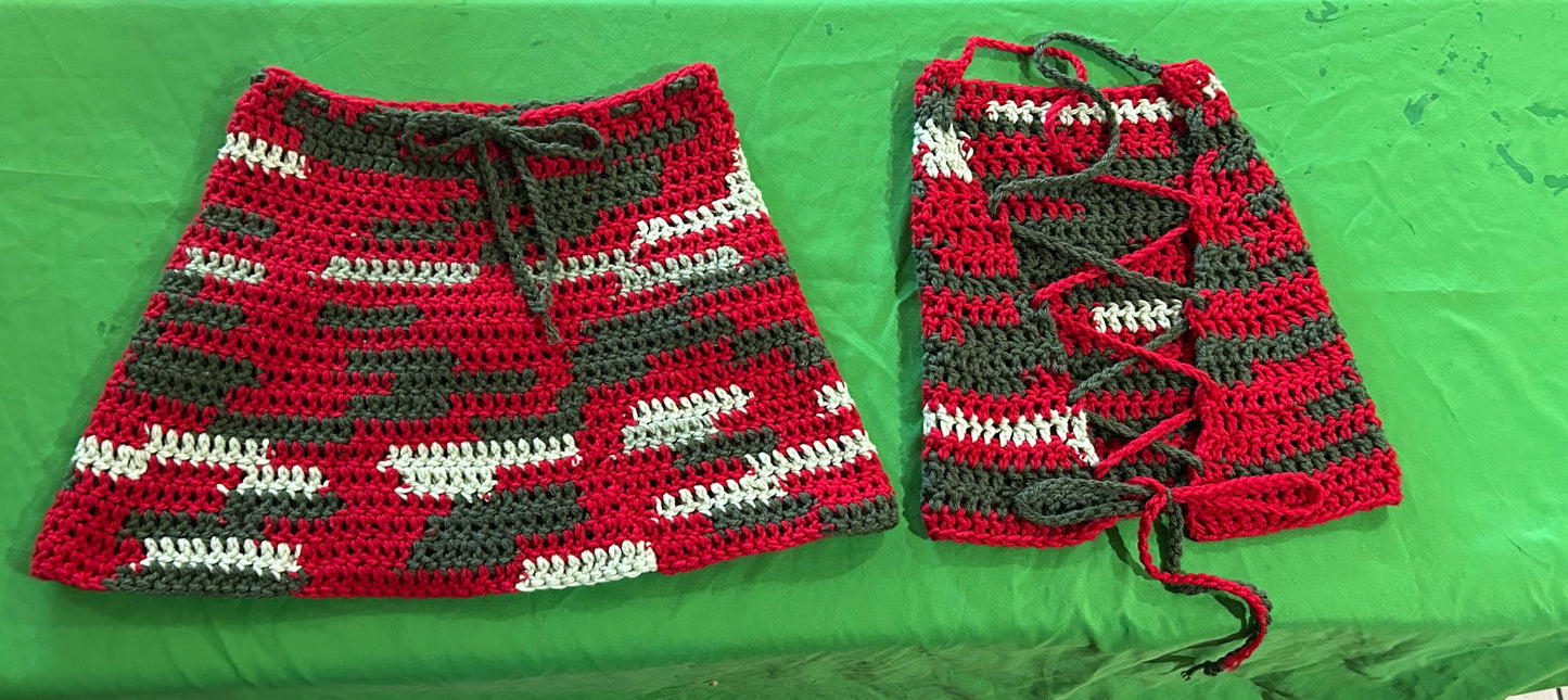 Red Green Three Hearts Skirt Set