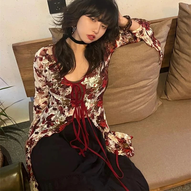 Elegant Flare Sleeve Flower Blouse