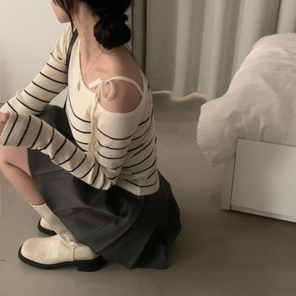 Off-Shoulder Sweater with Adjustable Lace-Up Strap