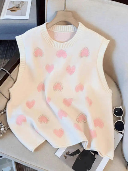 Pink Heart Knitted Oversized Sweater Vest