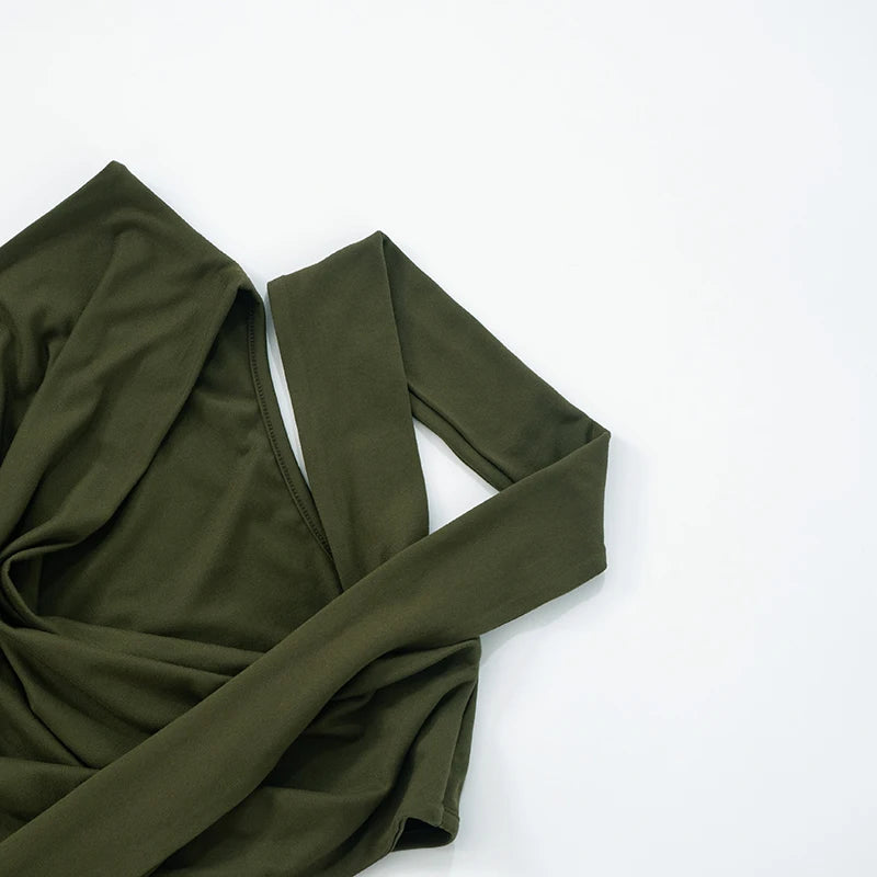 Solid Color Swing Collar Shrink Pleated Irregular Tank Top