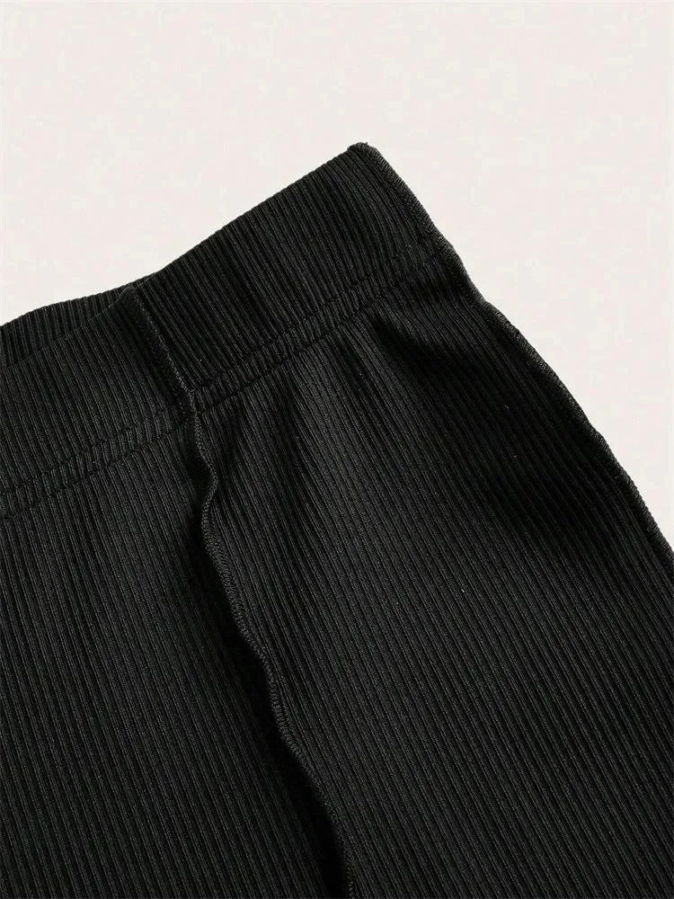 Lettuce Trim Casual Rib-knit Elastic Flared Pants