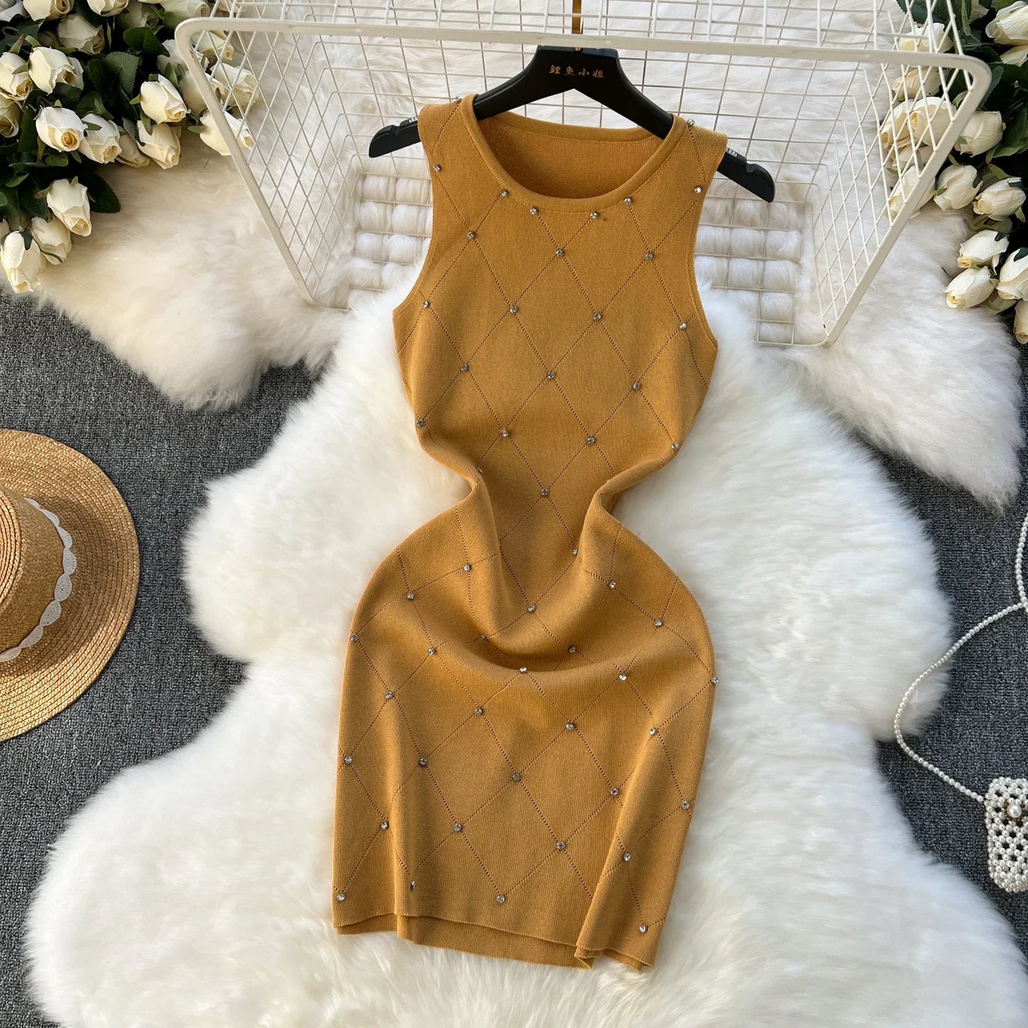 Beading Camisole Sleeveless Tank Top Dress