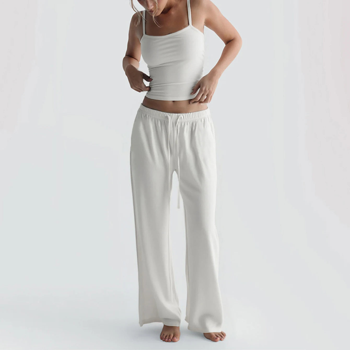 Loose Drawstring Pants Casual Sporty Two Piece Set