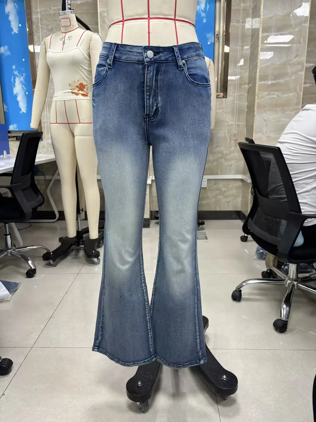 Retro Button-up Low Rise Casual Denim Flared Jeans