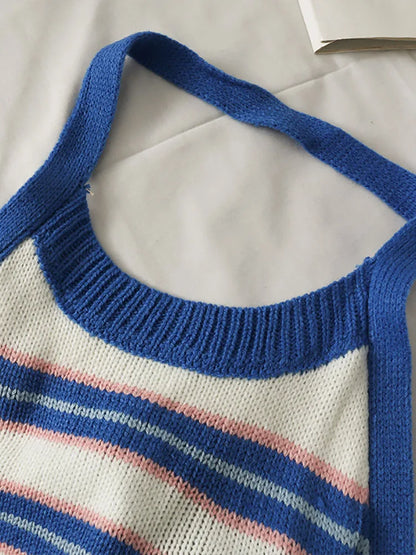 Stripes Bandage Round Neck CropTop