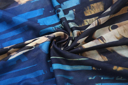 Butterfly Print Metal Ring Hollow Low-Neck Dress