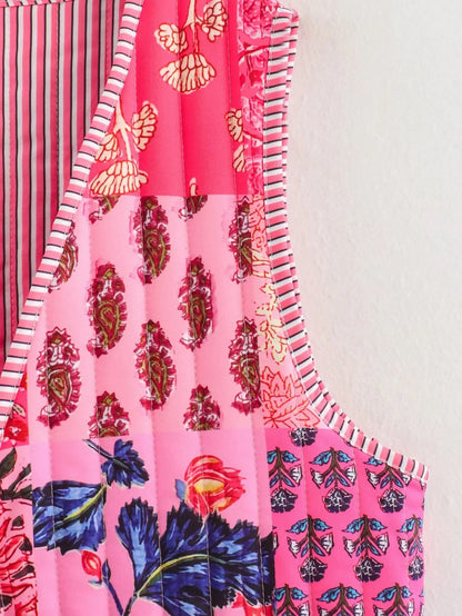 Quilted Lace Up Print Vest