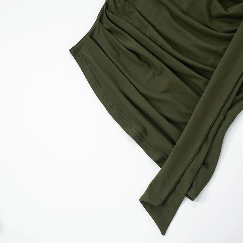 Solid Color Swing Collar Shrink Pleated Irregular Tank Top