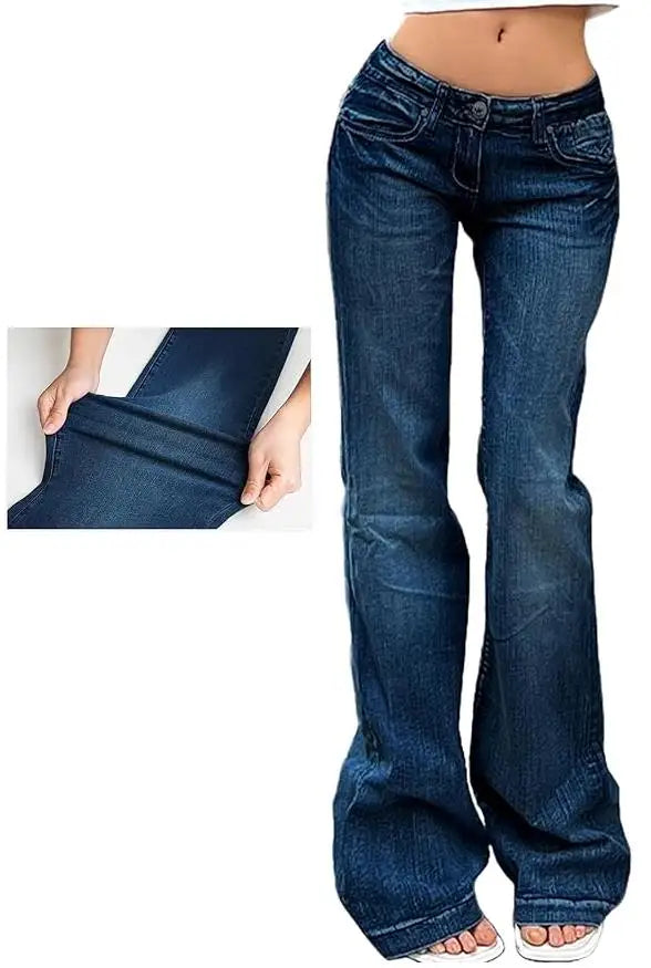 Retro Button-up Low Rise Casual Denim Flared Jeans