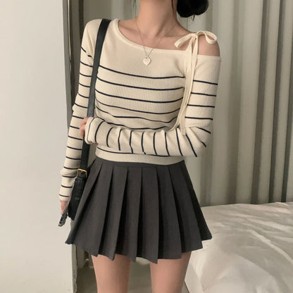 Off-Shoulder Sweater with Adjustable Lace-Up Strap