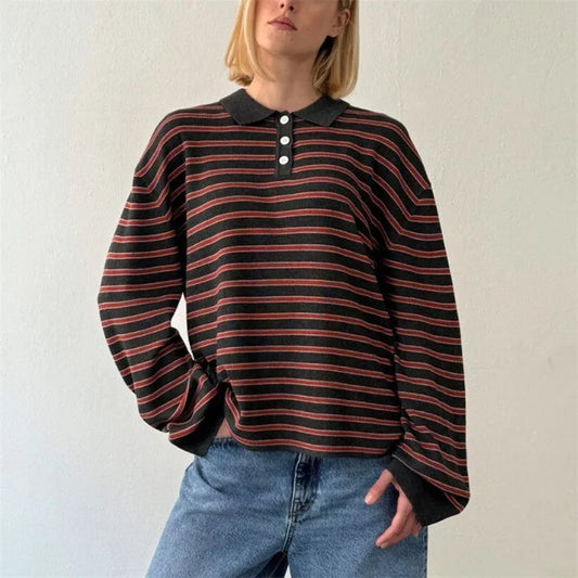 Oversized Striped Collared Long Sleeve Sweater