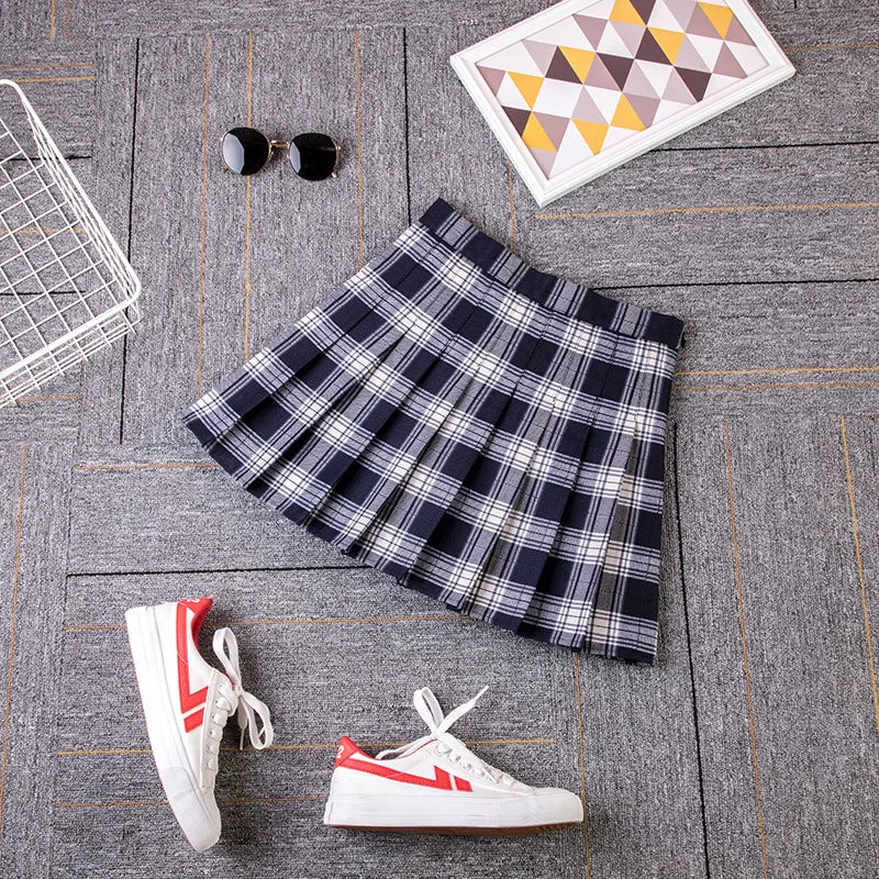 Plaid Pleated High Waist Skirt