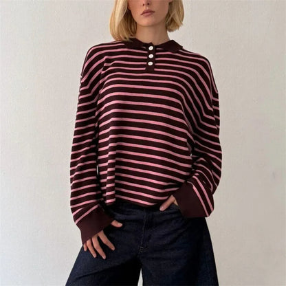 Oversized Striped Collared Long Sleeve Sweater