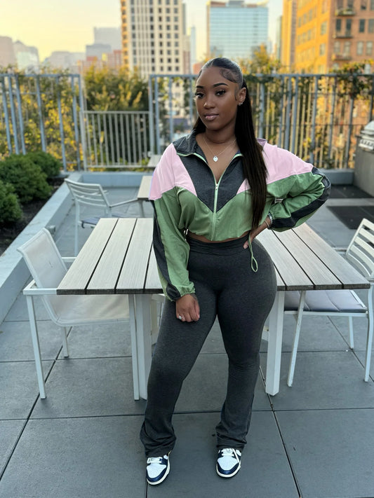 Long Sleeve Patchwork Sweatshirt + Pants Two 2 Piece Sets Outfits Tracksuit