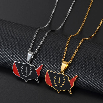 African American Flag Map Pendant Necklace Stainless Steel Jewelry
