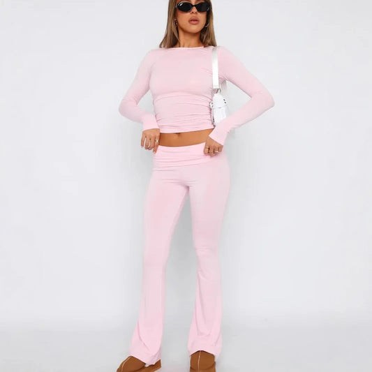Comfortable Long Sleeve Top And Flared Pants Set