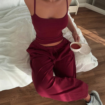 Loose Drawstring Pants Casual Sporty Two Piece Set