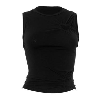 Hollow Out Love Heart Round Neck Sleeveless Top