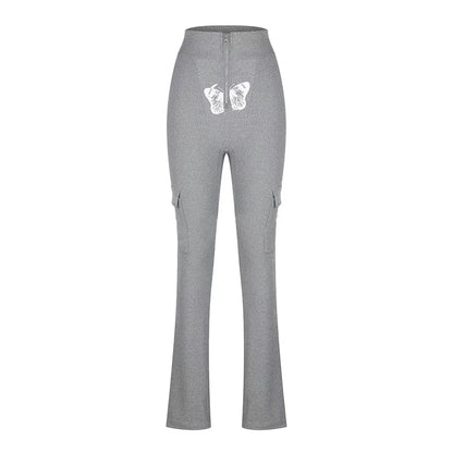 Butterfly Printed Zipper Pants