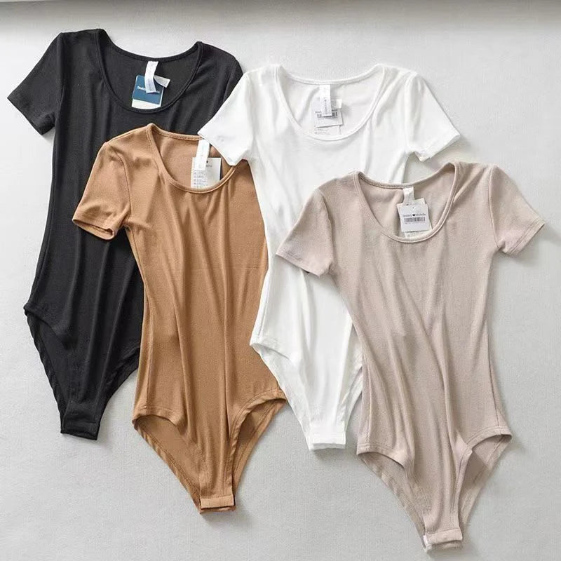 Casual Short Sleeve Round Neck Bodysuit