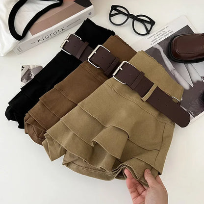 Tiered Ruffle Mini Skirt with Belt