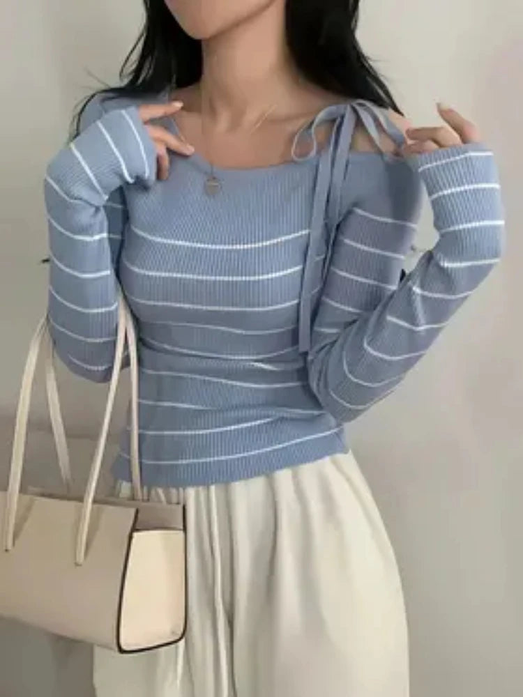 Off-Shoulder Sweater with Adjustable Lace-Up Strap