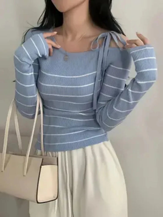 Off-Shoulder Sweater with Adjustable Lace-Up Strap