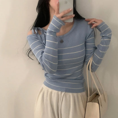 Off-Shoulder Sweater with Adjustable Lace-Up Strap
