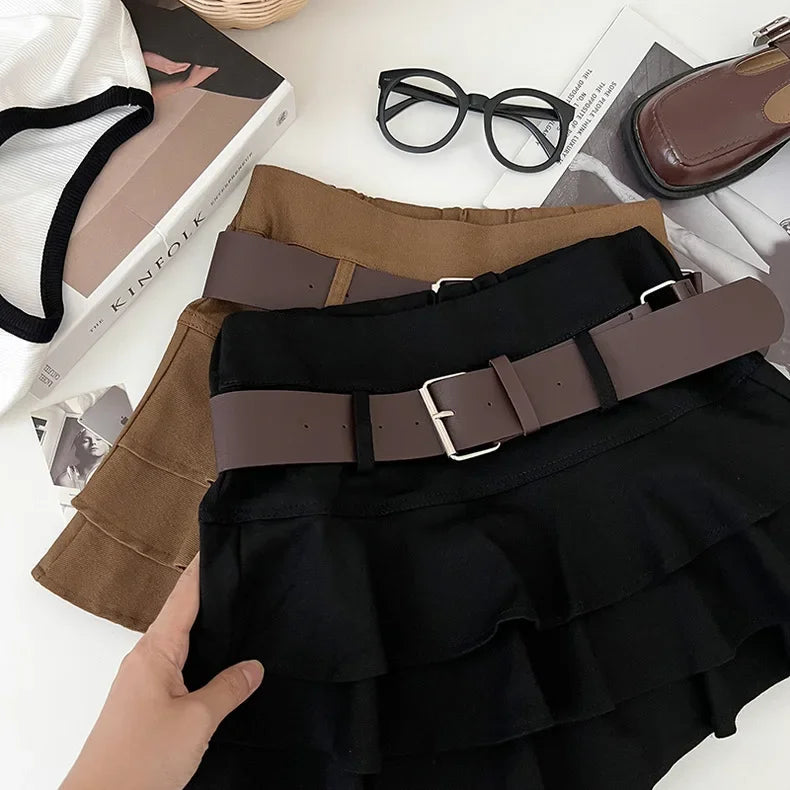 Tiered Ruffle Mini Skirt with Belt