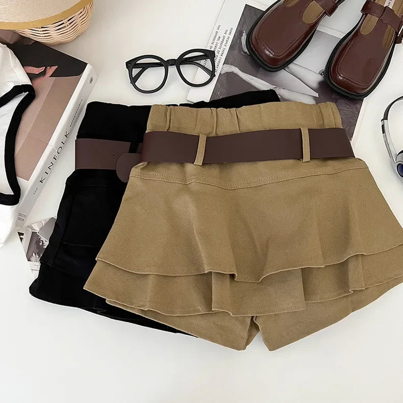 Tiered Ruffle Mini Skirt with Belt